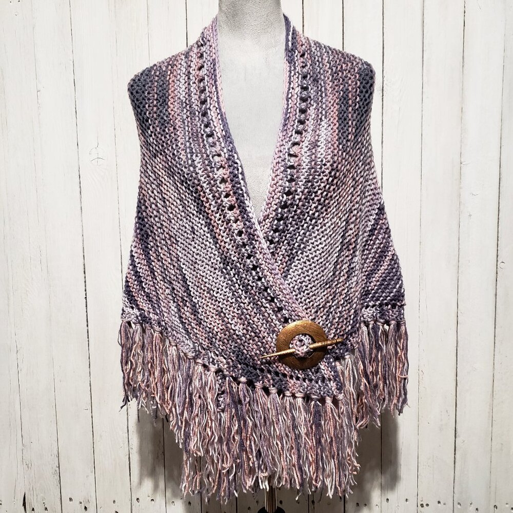 NEW Lavender Variegated Hand Knitted Knit Shawl Wrap Boho Hippie Cottage‎ Whimsy